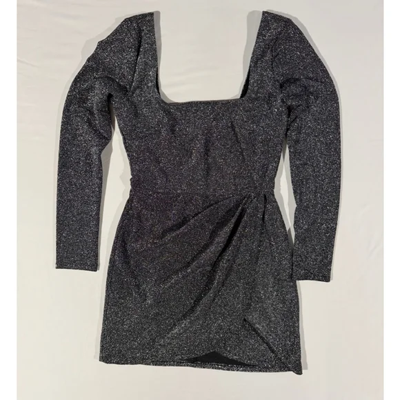 Altar'd State Silver Sparkle Mini Dress Small Metallic Lurex Wrap Evening Sexy - Picture 10 of 11